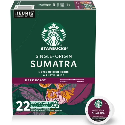 Starbucks, Sumatra Dark Roast K-Cup Coffee Pods, 22 Count K Cups