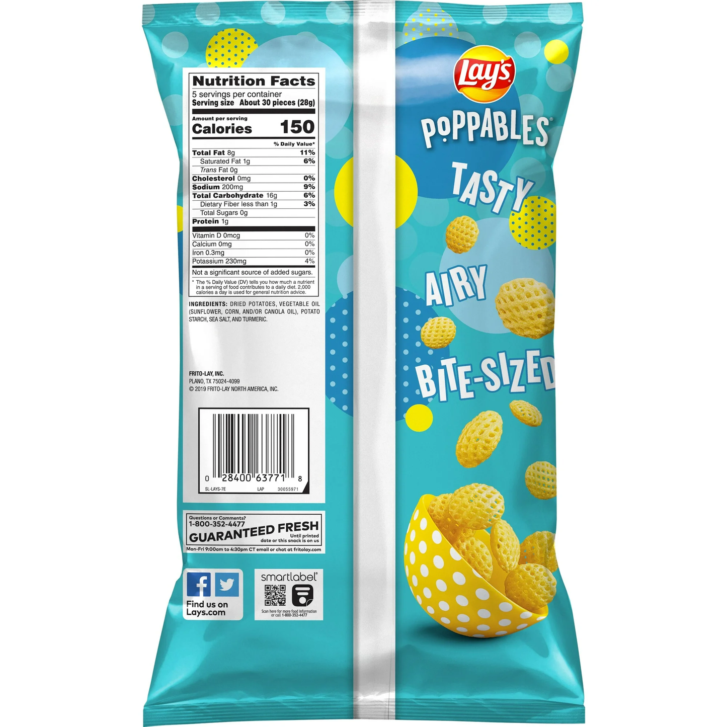 Lay's Poppables Sea Salt Potato Snacks, 5 oz Bag