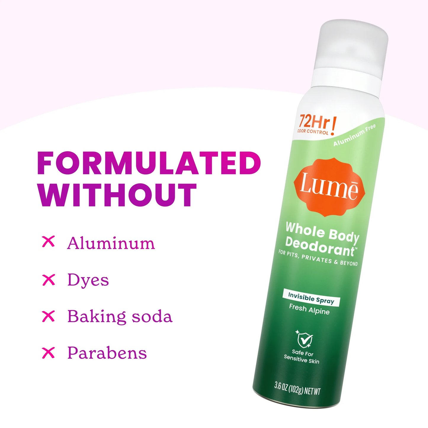 Lume Whole Body Deodorant for Women, Spray Deodorant, Aluminum Free, Fresh Alpine, 3.6 oz