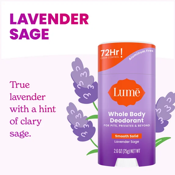 Lume Whole Body Women’s Deodorant - Smooth Solid Stick - Aluminum Free - Lavender Sage - 2.6oz