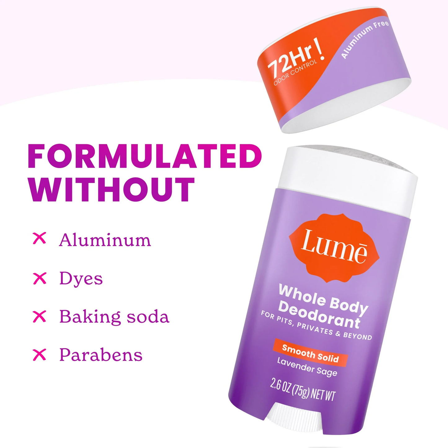 Lume Whole Body Women’s Deodorant - Smooth Solid Stick - Aluminum Free - Lavender Sage - 2.6oz