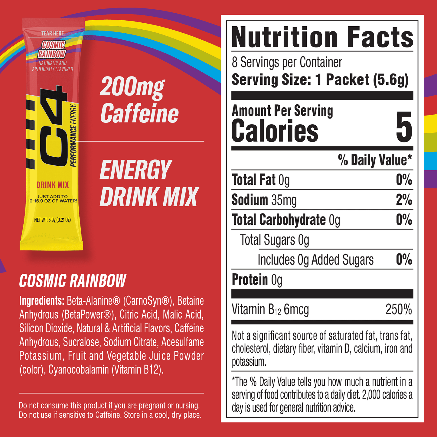 C4 Performance Energy Powder Drink Mix, Cosmic Rainbow, 8 Pack