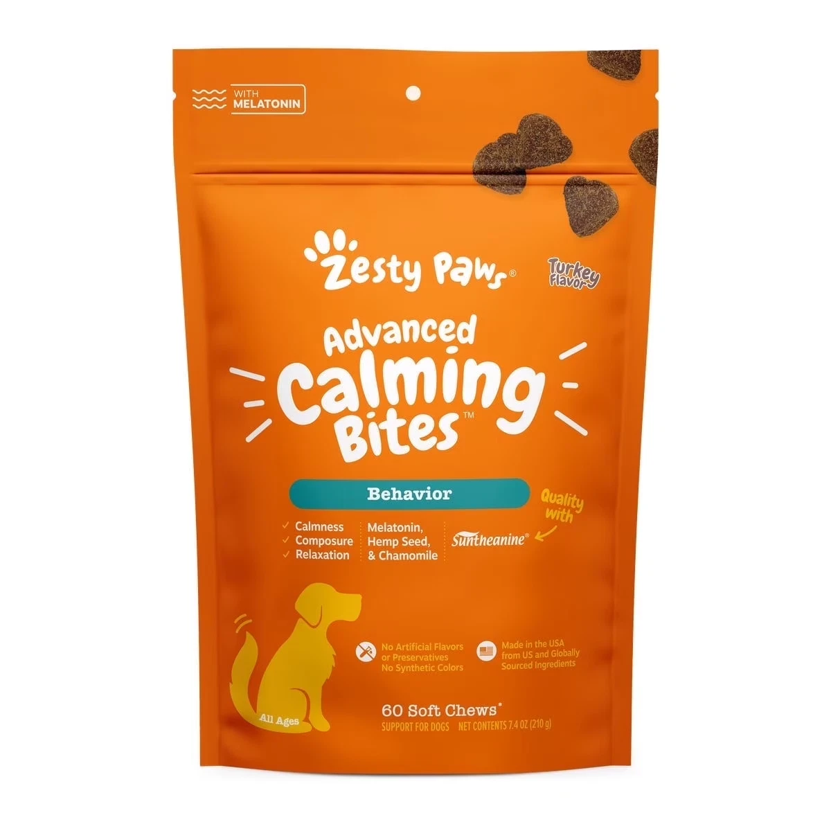 Zesty Paws Advanced Calming Bites for Dogs Calming Behavior, Turkey Flavor 60 CT