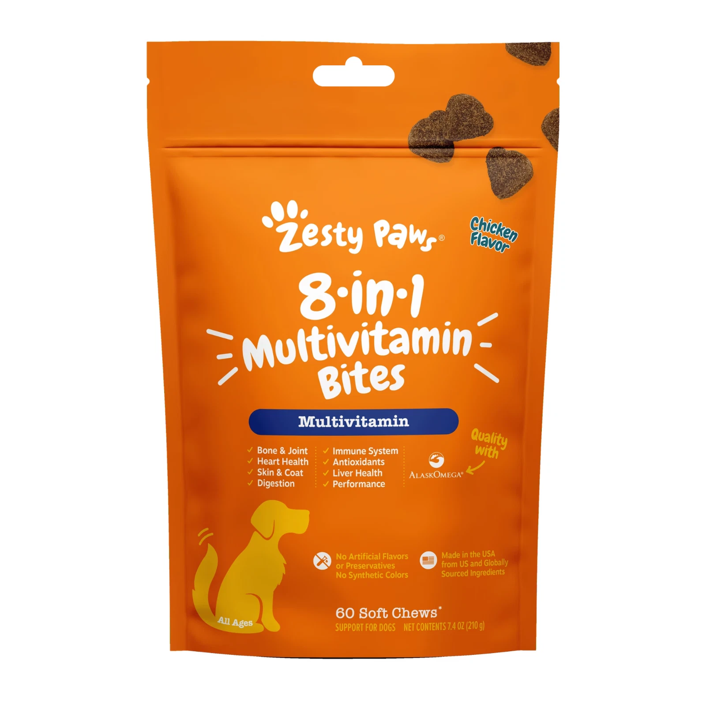 Zesty Paws 8-in-1 Multivitamin Bites for Dogs, Overall Wellbeing, Chicken 60ct