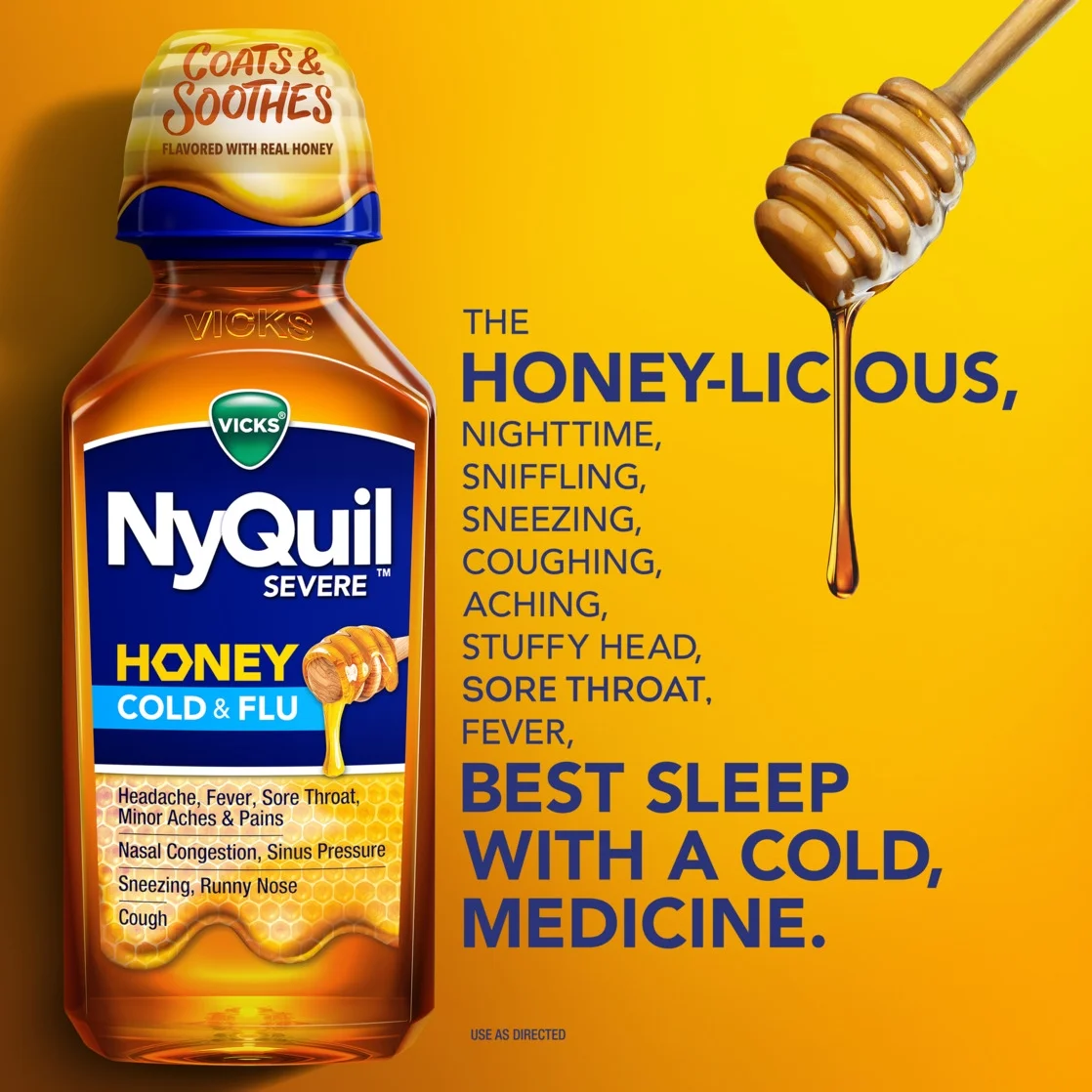 Vicks NyQuil Severe Liquid Medicine, Cold, Cough & Flu, Medicine, Honey, 12 oz