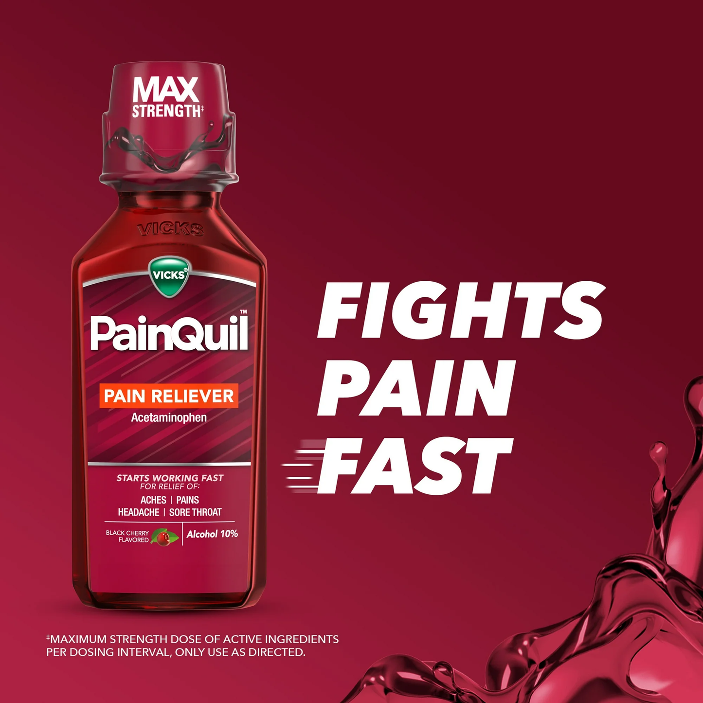 Vicks PainQuil Pain Relief Liquid, Acetaminophen Pain Reliever for Adults, 12 Fl oz