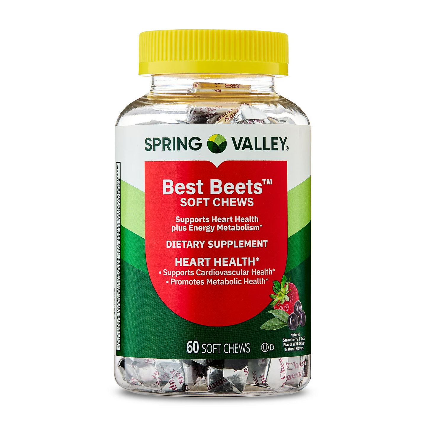 Spring Valley Best Beets Dietary Supplement Soft Chews for Heart Health Strawberry and Acai Flavor, 60 Count