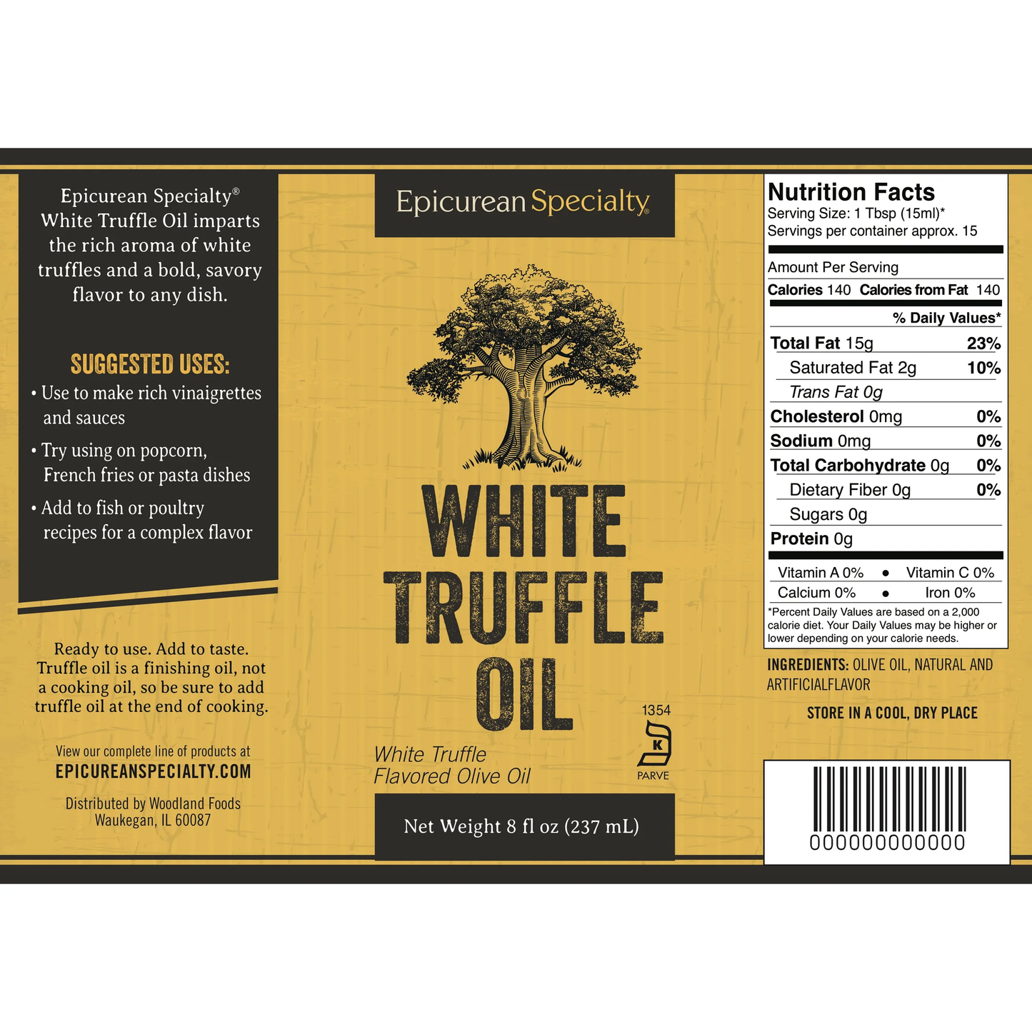 Woodland Gourmet White Truffle Oil Glass, 8oz