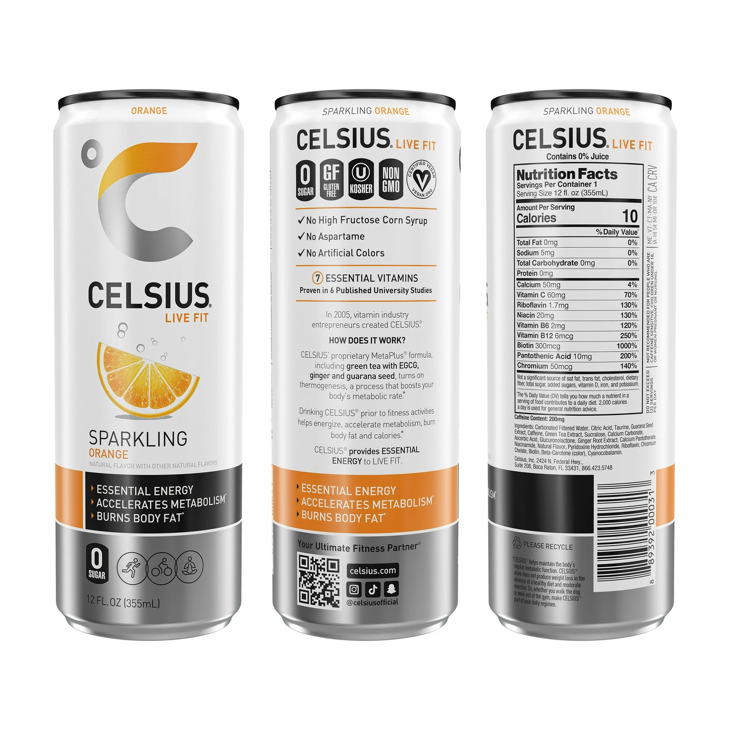 CELSIUS Sparkling Orange, Functional Energy Drink 12 fl oz Single Can
