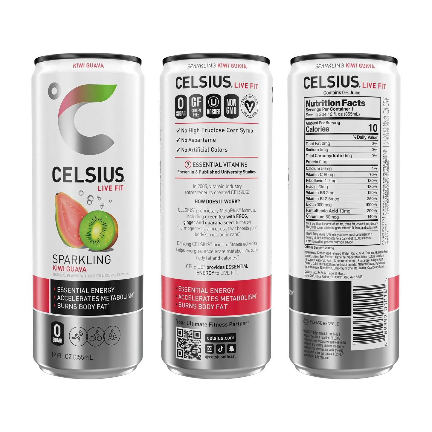 CELSIUS Sparkling Kiwi Guava, Functional Energy Drink 12 fl oz Single Can