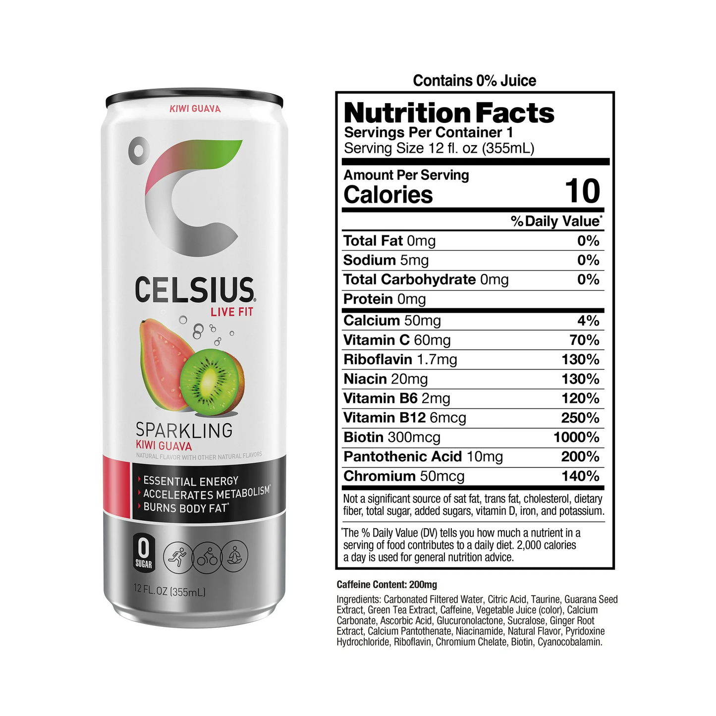 CELSIUS Sparkling Kiwi Guava, Functional Energy Drink 12 fl oz Single Can