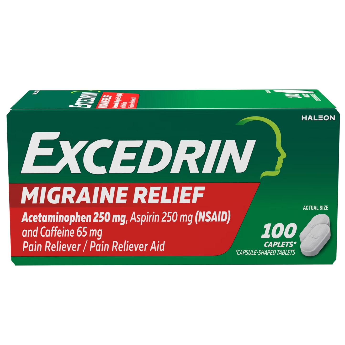 Excedrin Migraine Relief Caplets for Migraine Symptoms, Acetaminophen 250Mg, Aspirin 250Mg, Caffeine 65Mg, Pain Reliever, 100 Count