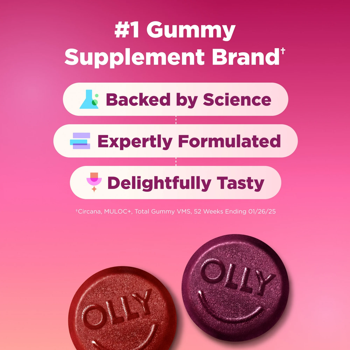 OLLY Women's Multivitamin Gummy Supplement, Vitamins A, D, C, E, Biotin, Folic Acid, 90 Count