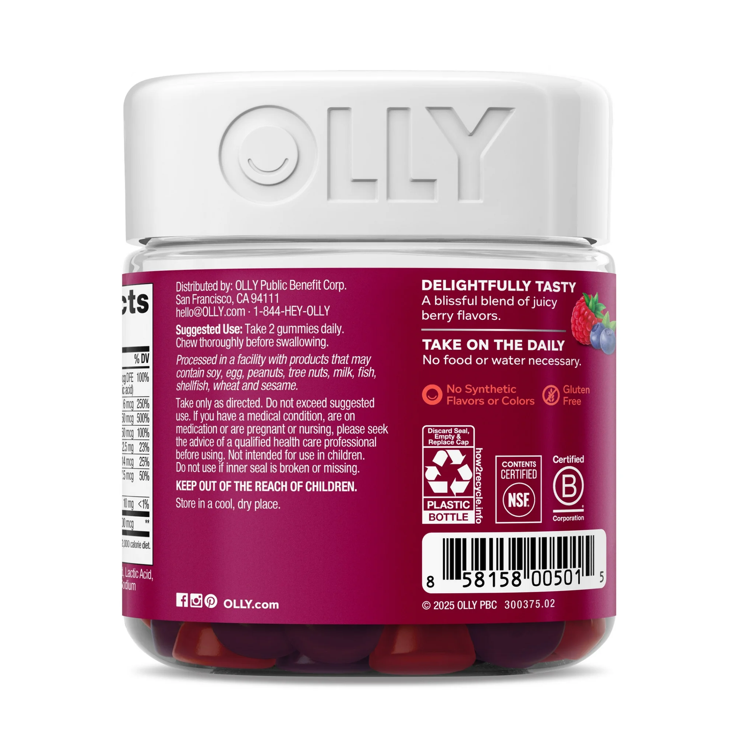 OLLY Women's Multivitamin Gummy Supplement, Vitamins A, D, C, E, Biotin, Folic Acid, 90 Count