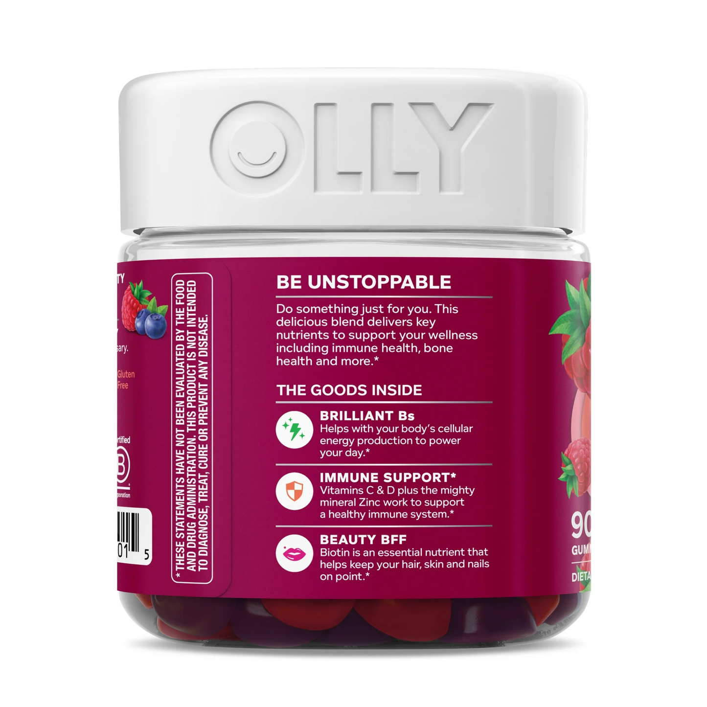 OLLY Women's Multivitamin Gummy Supplement, Vitamins A, D, C, E, Biotin, Folic Acid, 90 Count