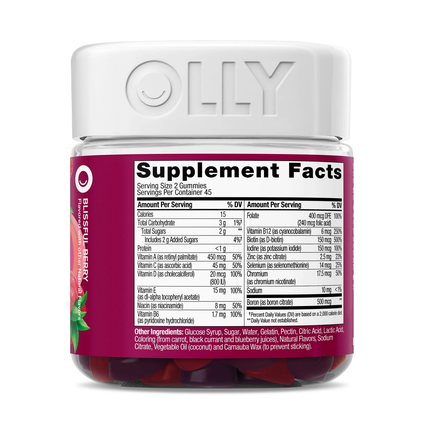 OLLY Women's Multivitamin Gummy Supplement, Vitamins A, D, C, E, Biotin, Folic Acid, 90 Count