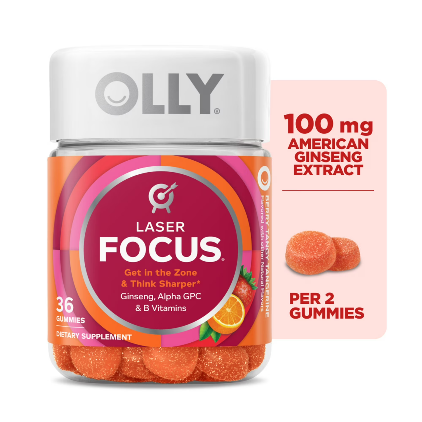 OLLY Laser Focus Gummy Supplement with Ginseng Extract and Alpha GPC, 36 Count