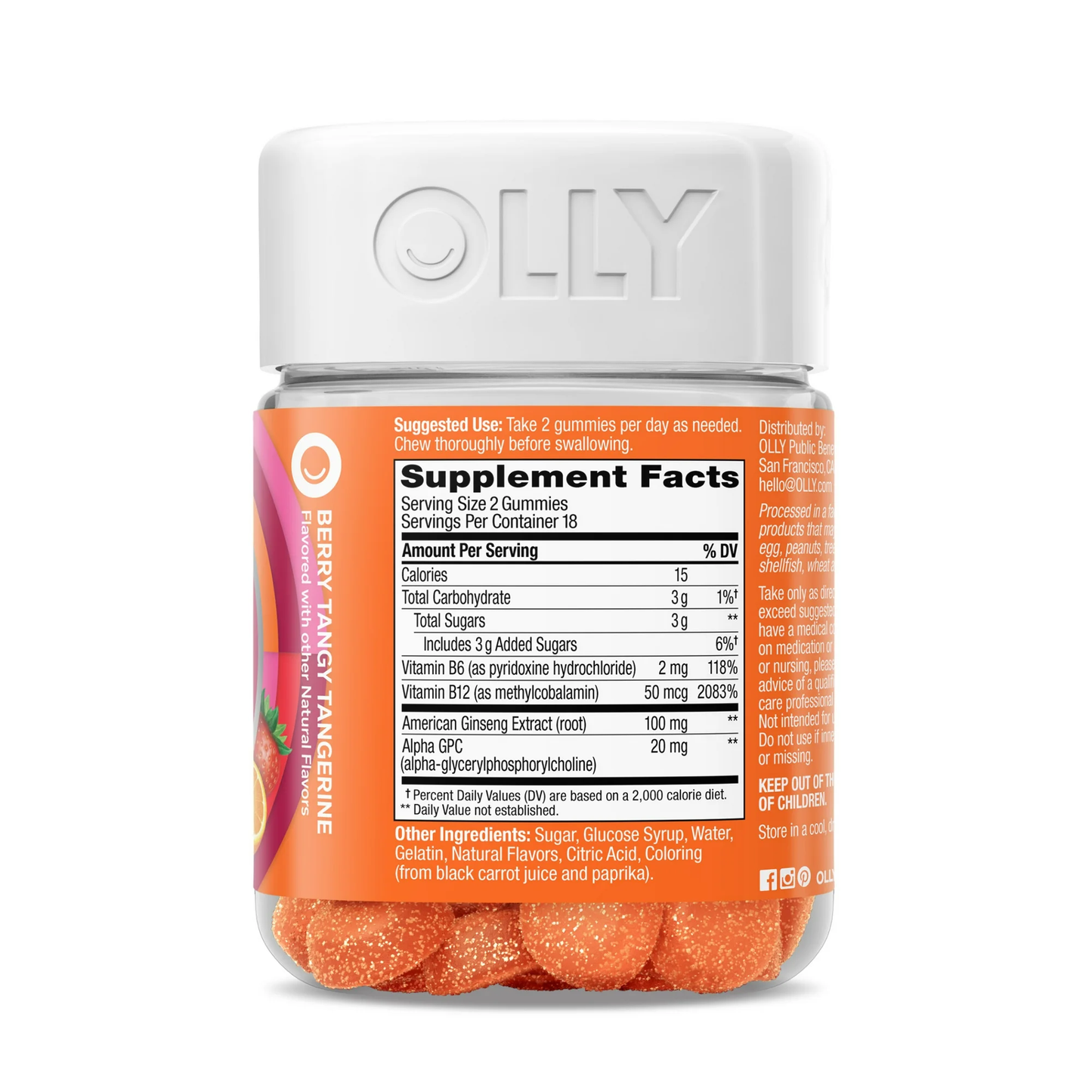 OLLY Laser Focus Gummy Supplement with Ginseng Extract and Alpha GPC, 36 Count