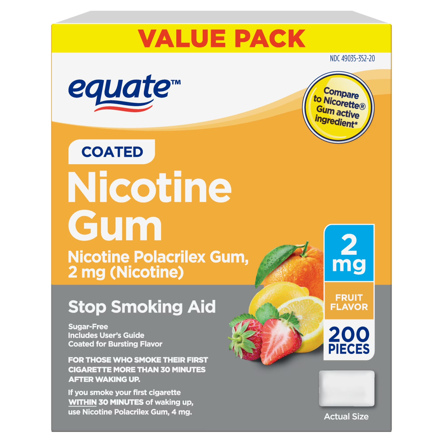 Equate Uncoated Nicotine Gum 2 mg, Fruit Flavor, 220 Count – Stop Smoking Aid