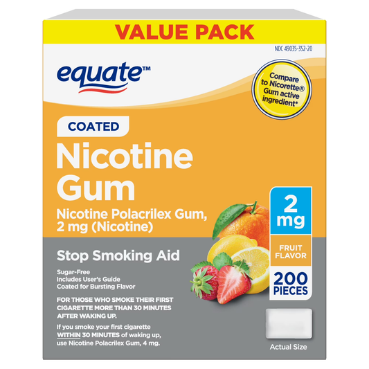 Equate Uncoated Nicotine Gum 2 mg, Fruit Flavor, 220 Count – Stop Smoking Aid