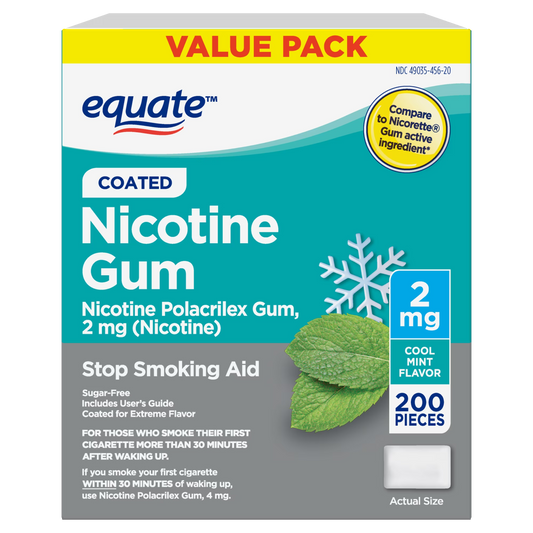 Equate Uncoated Nicotine Gum 2 mg, Mint Flavor, 220 Count – Stop Smoking Aid